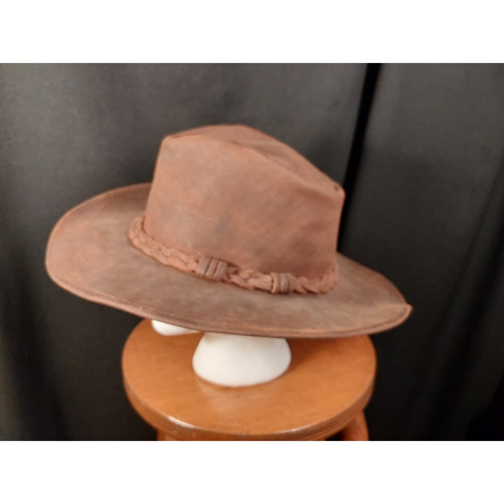 Minnetonka The Outback Hat Brown Genuine Leather Western Cowboy Mens XL